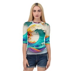 Tsunami Tidal Wave Wave Minimalist Ocean Sea 3 Quarter Sleeve Raglan Tee