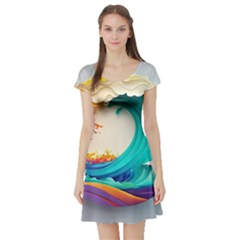 Tsunami Tidal Wave Wave Minimalist Ocean Sea 3 Short Sleeve Skater Dress