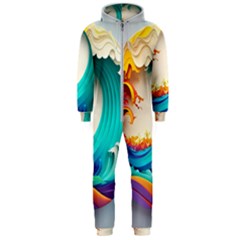 Tsunami Tidal Wave Wave Minimalist Ocean Sea 3 Hooded Jumpsuit (Men)