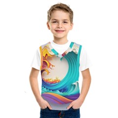 Tsunami Tidal Wave Wave Minimalist Ocean Sea 3 Kids  Basketball Tank Top