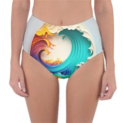 Tsunami Tidal Wave Wave Minimalist Ocean Sea 3 Reversible High-waist Bikini Bottoms by Pakemis