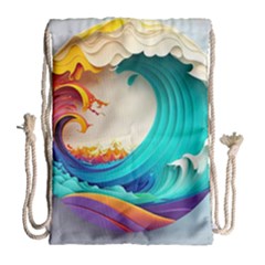 Tsunami Tidal Wave Wave Minimalist Ocean Sea 3 Drawstring Bag (Large)