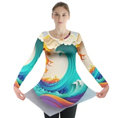 Tsunami Tidal Wave Wave Minimalist Ocean Sea 3 Long Sleeve Tunic 