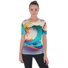 Tsunami Tidal Wave Wave Minimalist Ocean Sea 3 Shoulder Cut Out Short Sleeve Top