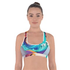 Tsunami Tidal Wave Wave Minimalist Ocean Sea 3 Cross Back Sports Bra