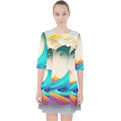 Tsunami Tidal Wave Wave Minimalist Ocean Sea 3 Quarter Sleeve Pocket Dress