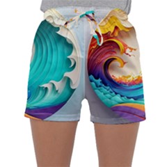 Tsunami Tidal Wave Wave Minimalist Ocean Sea 3 Sleepwear Shorts by Pakemis