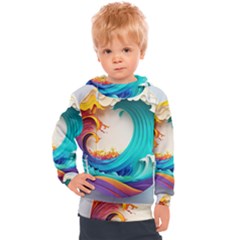 Tsunami Tidal Wave Wave Minimalist Ocean Sea 3 Kids  Hooded Pullover