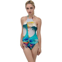 Tsunami Tidal Wave Wave Minimalist Ocean Sea 3 Go with the Flow One Piece Swimsuit