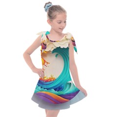 Tsunami Tidal Wave Wave Minimalist Ocean Sea 3 Kids  Tie Up Tunic Dress