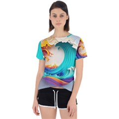 Tsunami Tidal Wave Wave Minimalist Ocean Sea 3 Open Back Sport Tee