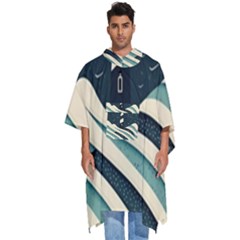 Lighthouse Abstract Ocean Sea Waves Water Blue Men s Hooded Rain Ponchos