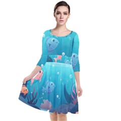 Ai Generated Ocean Sea Fish Aquatic Water Nature 4 Quarter Sleeve Waist Band Dress