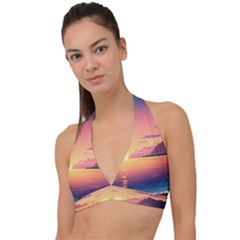 Sunset Ocean Beach Water Tropical Island Vacation 3 Halter Plunge Bikini Top