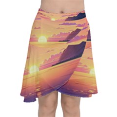 Sunset Ocean Beach Water Tropical Island Vacation 3 Chiffon Wrap Front Skirt by Pakemis
