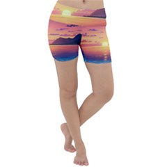 Sunset Ocean Beach Water Tropical Island Vacation 3 Lightweight Velour Yoga Shorts by Pakemis