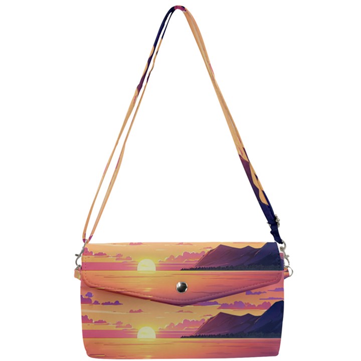 Sunset Ocean Beach Water Tropical Island Vacation 3 Removable Strap Clutch Bag