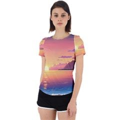 Sunset Ocean Beach Water Tropical Island Vacation 3 Back Cut Out Sport Tee by Pakemis