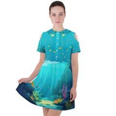 Intro Youtube Background Wallpaper Aquatic Water Short Sleeve Shoulder Cut Out Dress  by Pakemis