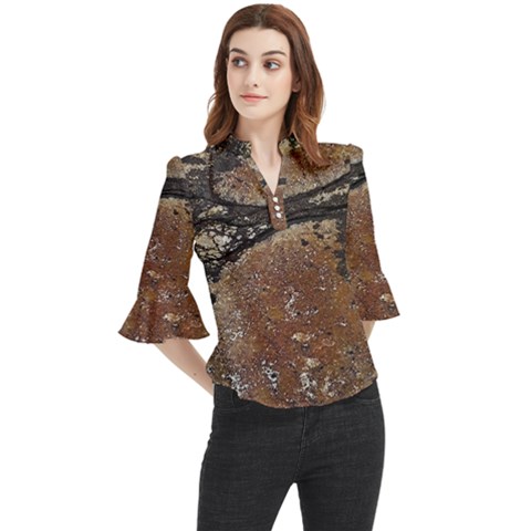 Rustic Charm Abstract Print Loose Horn Sleeve Chiffon Blouse by dflcprintsclothing