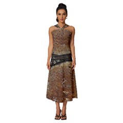 Rustic Charm Abstract Print Sleeveless Cross Front Cocktail Midi Chiffon Dress by dflcprintsclothing