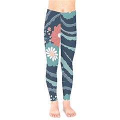 Waves Flowers Pattern Water Floral Minimalist Kids  Leggings