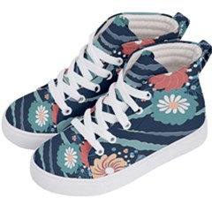 Waves Flowers Pattern Water Floral Minimalist Kids  Hi-top Skate Sneakers by Pakemis