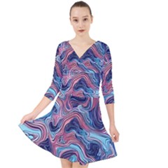 Fluid Art Pattern Quarter Sleeve Front Wrap Dress by GardenOfOphir