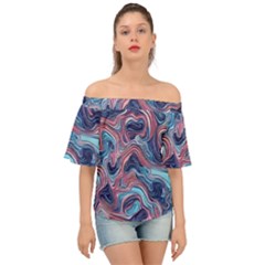 Fluid Art Pattern Off Shoulder Short Sleeve Top