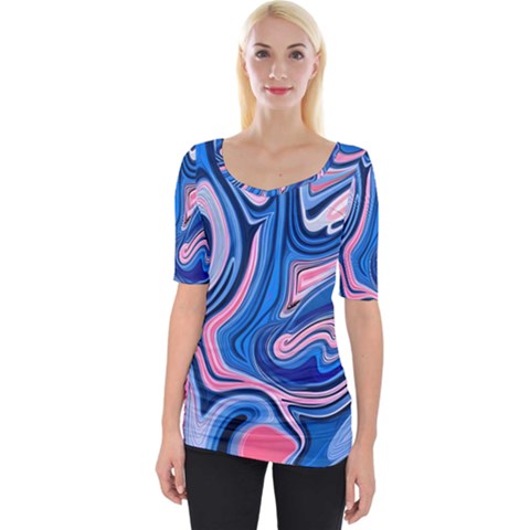 Abstract Liquid Art Pattern Wide Neckline Tee by GardenOfOphir