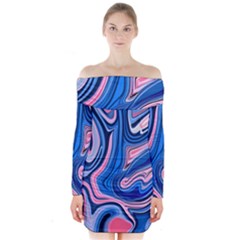 Abstract Liquid Art Pattern Long Sleeve Off Shoulder Dress by GardenOfOphir