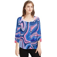 Abstract Liquid Art Pattern Chiffon Quarter Sleeve Blouse by GardenOfOphir