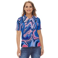 Abstract Liquid Art Pattern Women s Short Sleeve Double Pocket Shirt