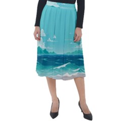 Ai Generated Ocean Waves Sea Water Anime Classic Velour Midi Skirt  by Pakemis