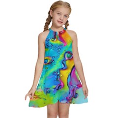 Marble Art Pattern Kids  Halter Collar Waist Tie Chiffon Dress by GardenOfOphir