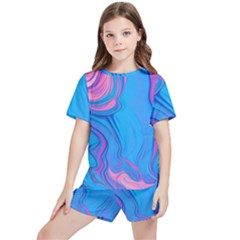 Liquid Background Pattern Kids  Tee And Sports Shorts Set by GardenOfOphir