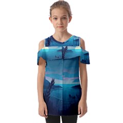 Ai Generated Ocean Sea Water Anime Nautical 2 Fold Over Open Sleeve Top