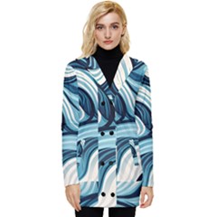 Pattern Ocean Waves Arctic Ocean Blue Nature Sea Button Up Hooded Coat  by Pakemis
