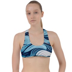 Pattern Ocean Waves Arctic Ocean Blue Nature Sea Criss Cross Racerback Sports Bra by Pakemis