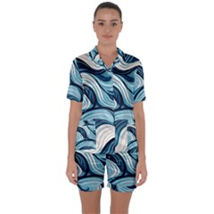 Pattern Ocean Waves Arctic Ocean Blue Nature Sea Satin Short Sleeve Pajamas Set by Pakemis