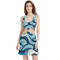 Pattern Ocean Waves Arctic Ocean Blue Nature Sea Velour Cutout Dress by Pakemis