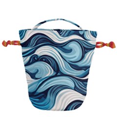 Pattern Ocean Waves Arctic Ocean Blue Nature Sea Drawstring Bucket Bag