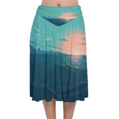 Ai Generated Ocean Sea Water Anime Nautical Velvet Flared Midi Skirt by Pakemis