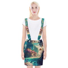 Tropical Island Fantasy Landscape Palm Trees Ocean Braces Suspender Skirt by Pakemis