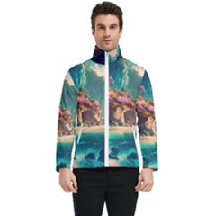 Tropical Island Fantasy Landscape Palm Trees Ocean Men s Bomber Jacket