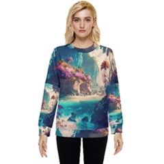 Tropical Island Fantasy Landscape Palm Trees Ocean Hidden Pocket Sweatshirt by Pakemis