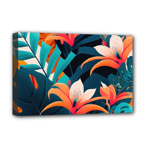 Tropical Flowers Floral Floral Pattern Patterns Deluxe Canvas 18  X 12  (stretched) by Pakemis