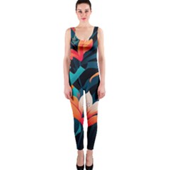 Tropical Flowers Floral Floral Pattern Patterns One Piece Catsuit by Pakemis