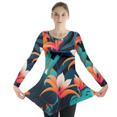 Tropical Flowers Floral Floral Pattern Patterns Long Sleeve Tunic 