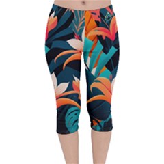 Tropical Flowers Floral Floral Pattern Patterns Velvet Capri Leggings  by Pakemis